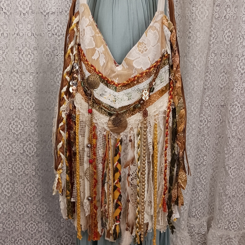 HANDMADE Boho Long Fringe OOAK Gypsy Festival Purse Bag Bohemian Hippie Lace